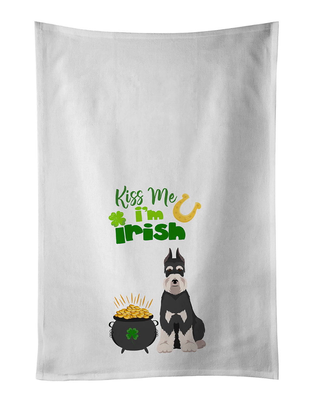 Black and Silver Schnauzer St. Patrick's Day Kitchen Towel Set of 2 White Dish Towels Decorative Bathroom Hand towel for Hand, Face, Hair, Yoga, Tea, Dishcloth, 19 X 28", White