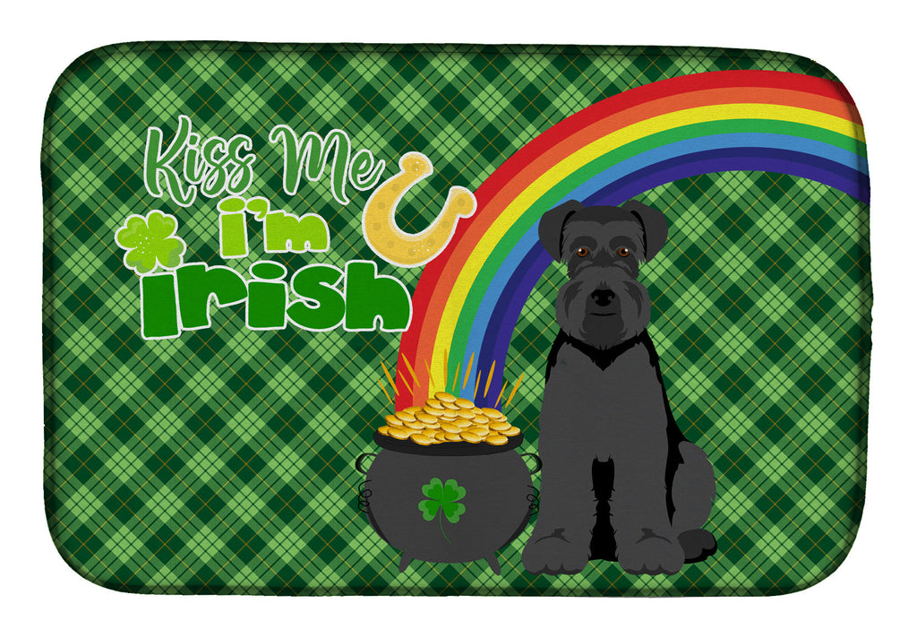 Black Natural Ears Schnauzer St. Patrick's Day Dish Drying Mat Absorbent Dish Drying Mat Pad for Kitchen Counter Dish Drainer Mat for Countertop, 14 x 21", Multicolor