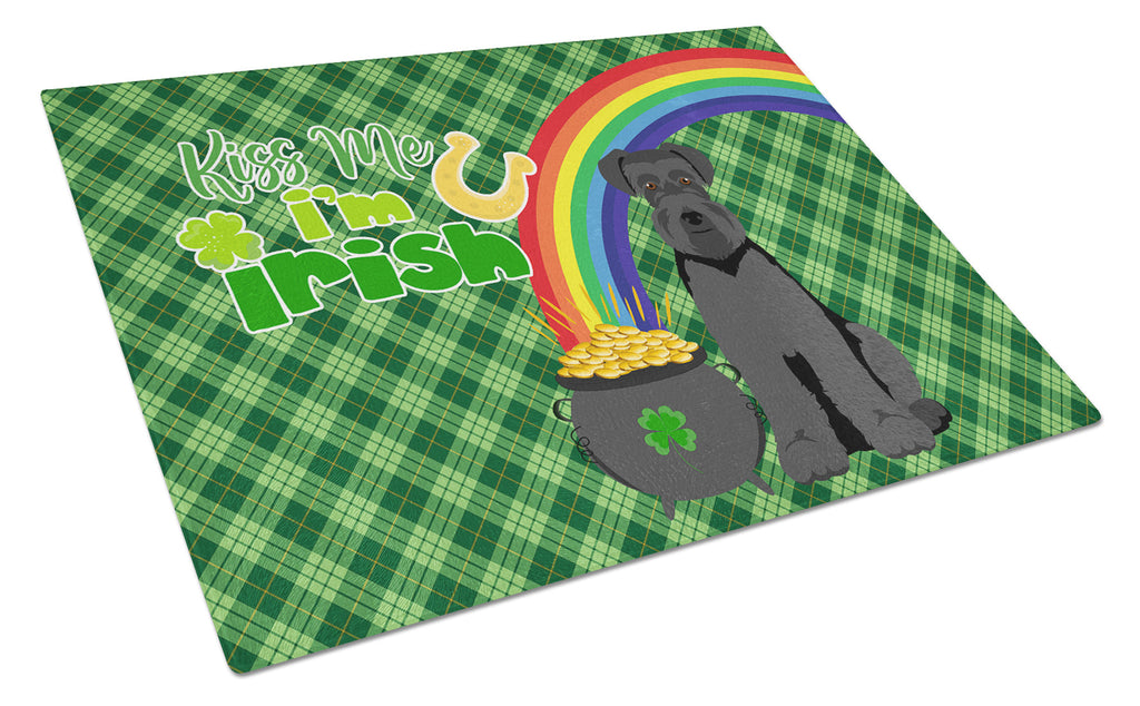 Black Natural Ears Schnauzer St. Patrick's Day Cutting Board Tempered Glass Kitchen Cutting Surface, Heat Resistant Chopping, Non-Slip Feet, Food Prep & Serving