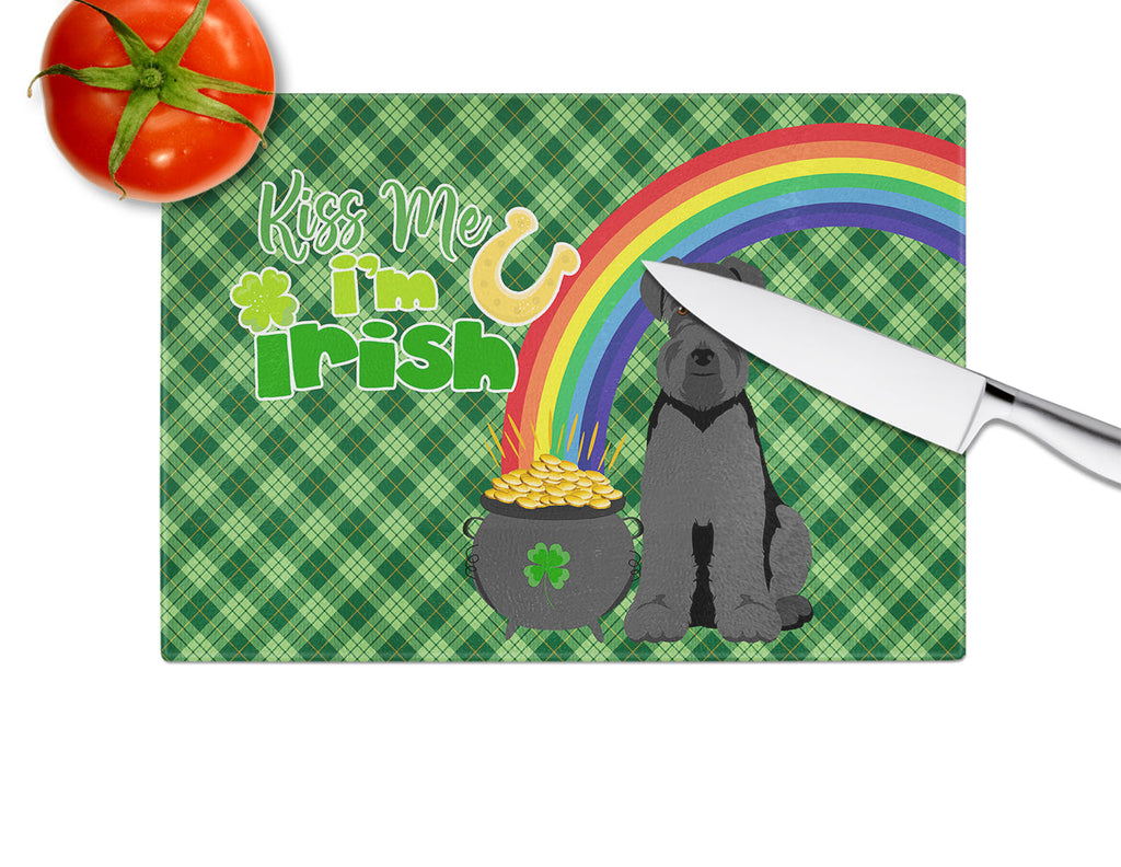 Black Natural Ears Schnauzer St. Patrick's Day Cutting Board Tempered Glass Kitchen Cutting Surface, Heat Resistant Chopping, Non-Slip Feet, Food Prep & Serving