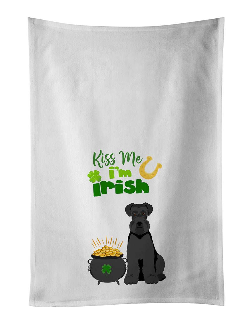 Black Natural Ears Schnauzer St. Patrick's Day Kitchen Towel Set of 2 White Dish Towels Decorative Bathroom Hand towel for Hand, Face, Hair, Yoga, Tea, Dishcloth, 19 X 28", White