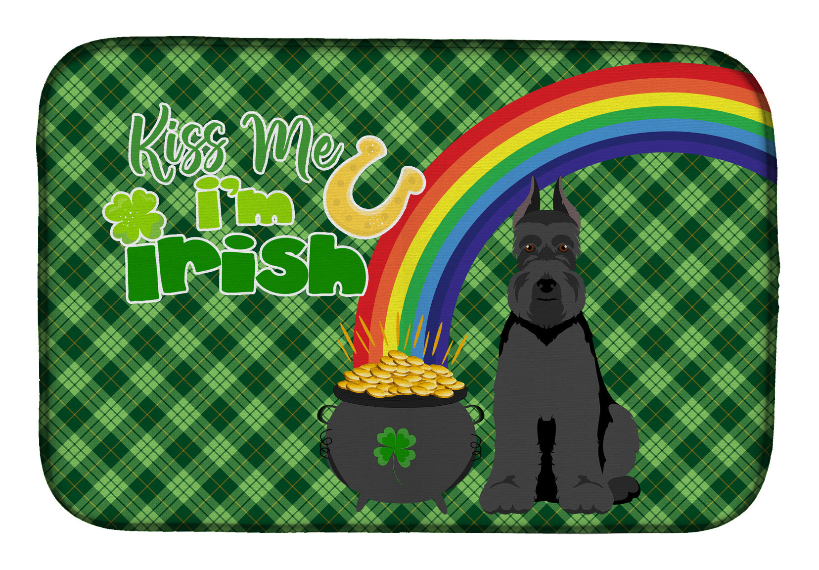 Black Schnauzer St. Patrick's Day Dish Drying Mat Absorbent Dish Drying Mat Pad for Kitchen Counter Dish Drainer Mat for Countertop, 14 x 21", Multicolor