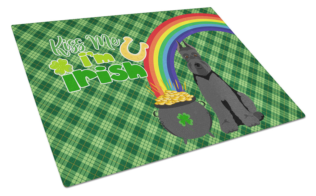 Black Schnauzer St. Patrick's Day Cutting Board Tempered Glass Kitchen Cutting Surface, Heat Resistant Chopping, Non-Slip Feet, Food Prep & Serving