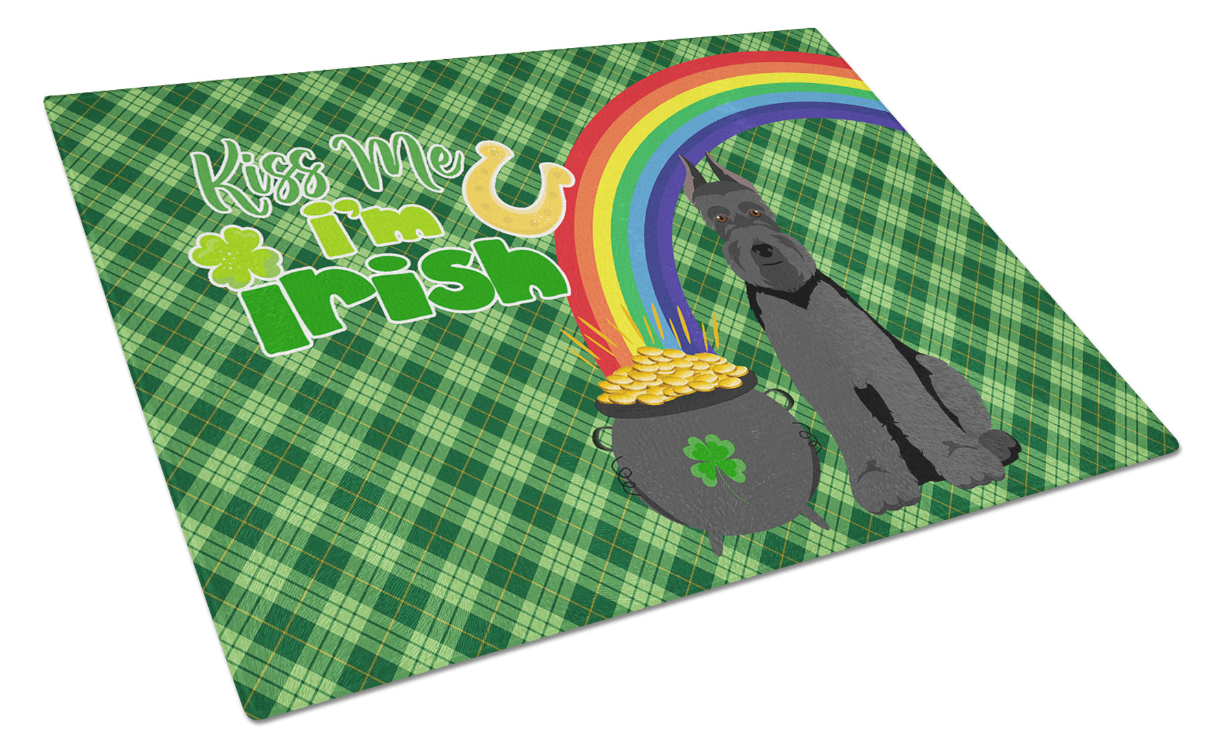 Black Schnauzer St. Patrick's Day Cutting Board Tempered Glass Kitchen Cutting Surface, Heat Resistant Chopping, Non-Slip Feet, Food Prep & Serving