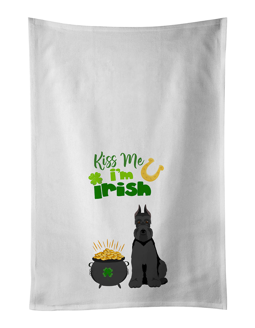 Black Schnauzer St. Patrick's Day Kitchen Towel Set of 2 White Dish Towels Decorative Bathroom Hand towel for Hand, Face, Hair, Yoga, Tea, Dishcloth, 19 X 28", White