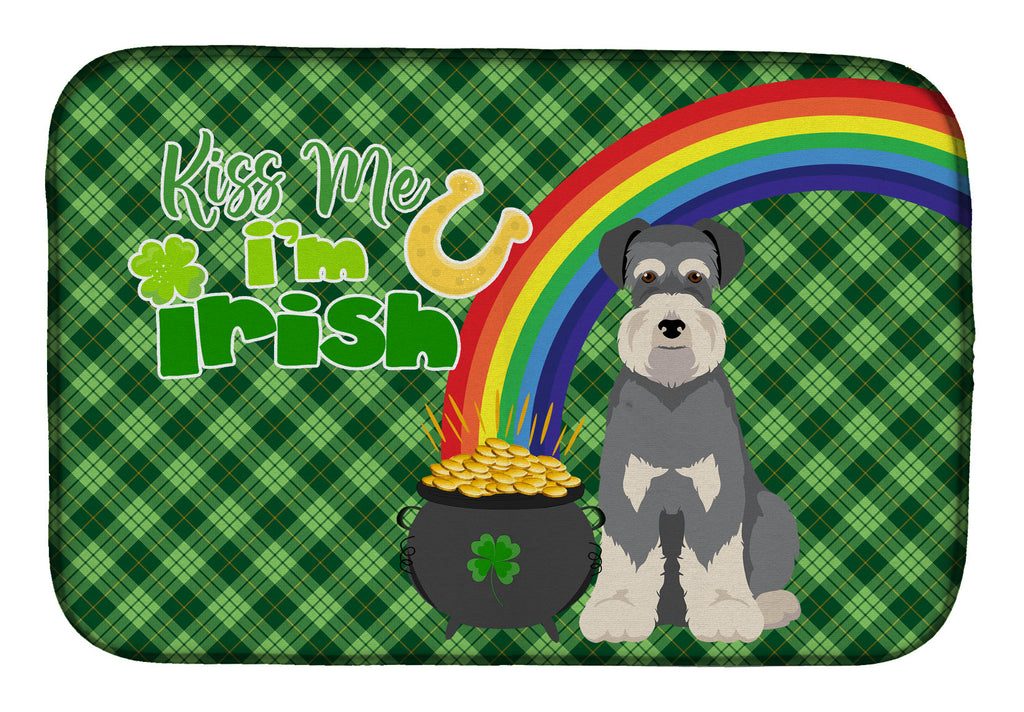 Salt Pepper Natural Ears Schnauzer St. Patrick's Day Dish Drying Mat Absorbent Dish Drying Mat Pad for Kitchen Counter Dish Drainer Mat for Countertop, 14 x 21", Multicolor