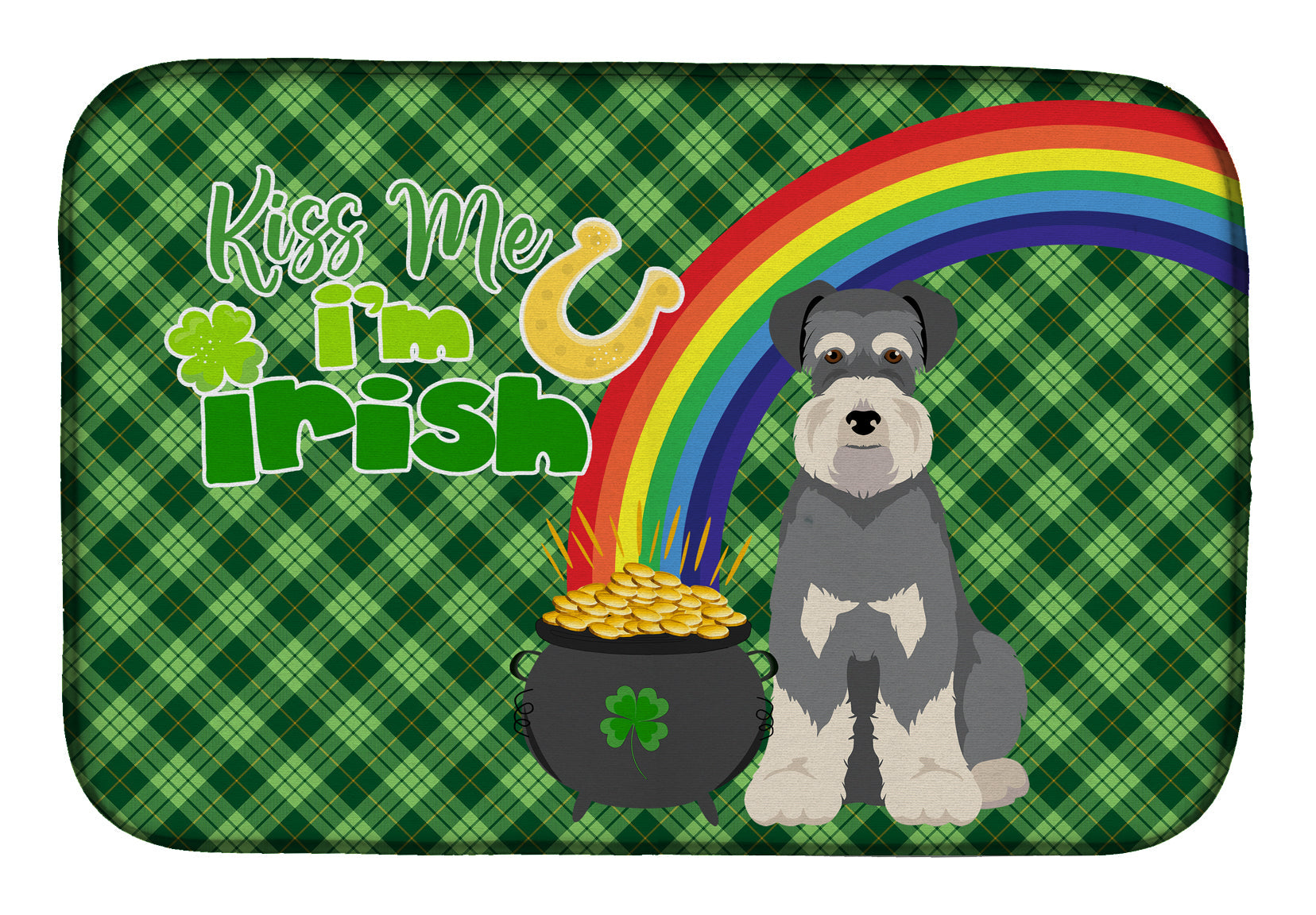 Salt Pepper Natural Ears Schnauzer St. Patrick's Day Dish Drying Mat Absorbent Dish Drying Mat Pad for Kitchen Counter Dish Drainer Mat for Countertop, 14 x 21", Multicolor