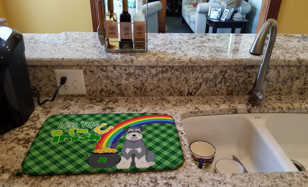 Salt Pepper Natural Ears Schnauzer St. Patrick's Day Dish Drying Mat Absorbent Dish Drying Mat Pad for Kitchen Counter Dish Drainer Mat for Countertop, 14 x 21", Multicolor