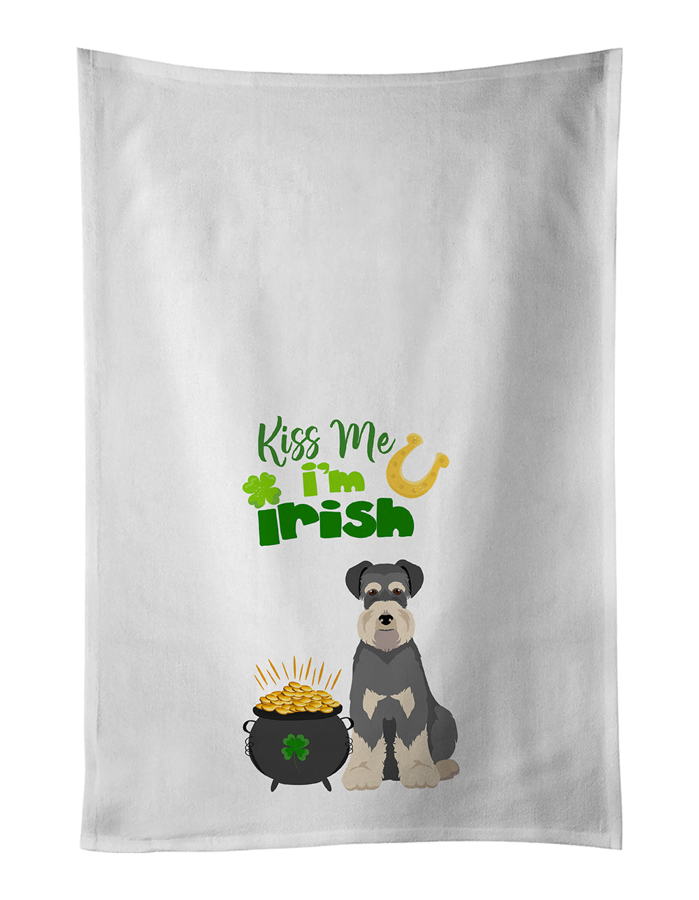 Salt Pepper Natural Ears Schnauzer St. Patrick's Day Kitchen Towel Set of 2 White Dish Towels Decorative Bathroom Hand towel for Hand, Face, Hair, Yoga, Tea, Dishcloth, 19 X 28", White
