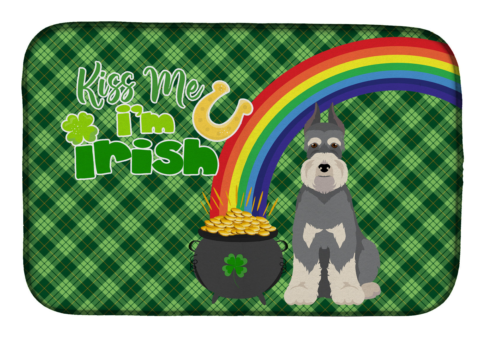 Salt Pepper Schnauzer St. Patrick's Day Dish Drying Mat Absorbent Dish Drying Mat Pad for Kitchen Counter Dish Drainer Mat for Countertop, 14 x 21", Multicolor