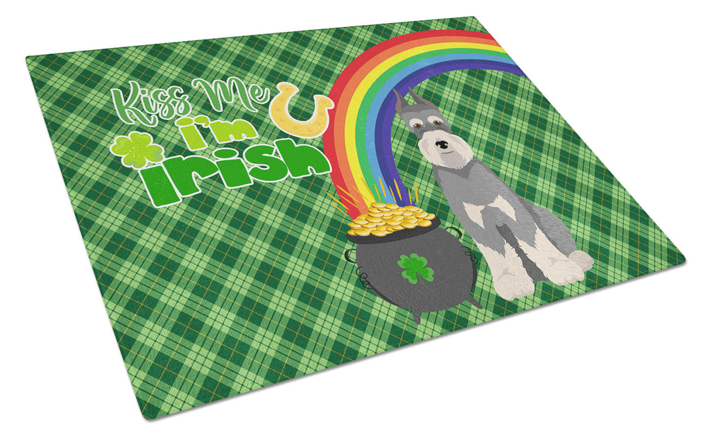 Salt Pepper Schnauzer St. Patrick's Day Cutting Board Tempered Glass Kitchen Cutting Surface, Heat Resistant Chopping, Non-Slip Feet, Food Prep & Serving