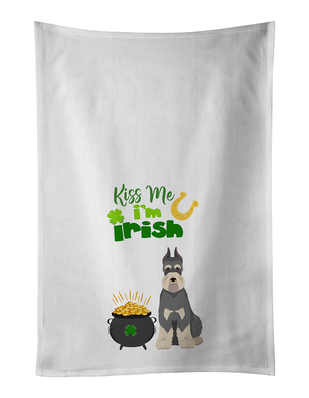 Salt Pepper Schnauzer St. Patrick's Day Kitchen Towel Set of 2 White Dish Towels Decorative Bathroom Hand towel for Hand, Face, Hair, Yoga, Tea, Dishcloth, 19 X 28", White