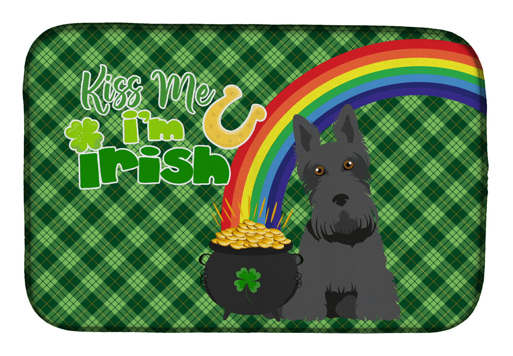 Black Scottish Terrier St. Patrick's Day Dish Drying Mat Absorbent Dish Drying Mat Pad for Kitchen Counter Dish Drainer Mat for Countertop, 14 x 21", Multicolor