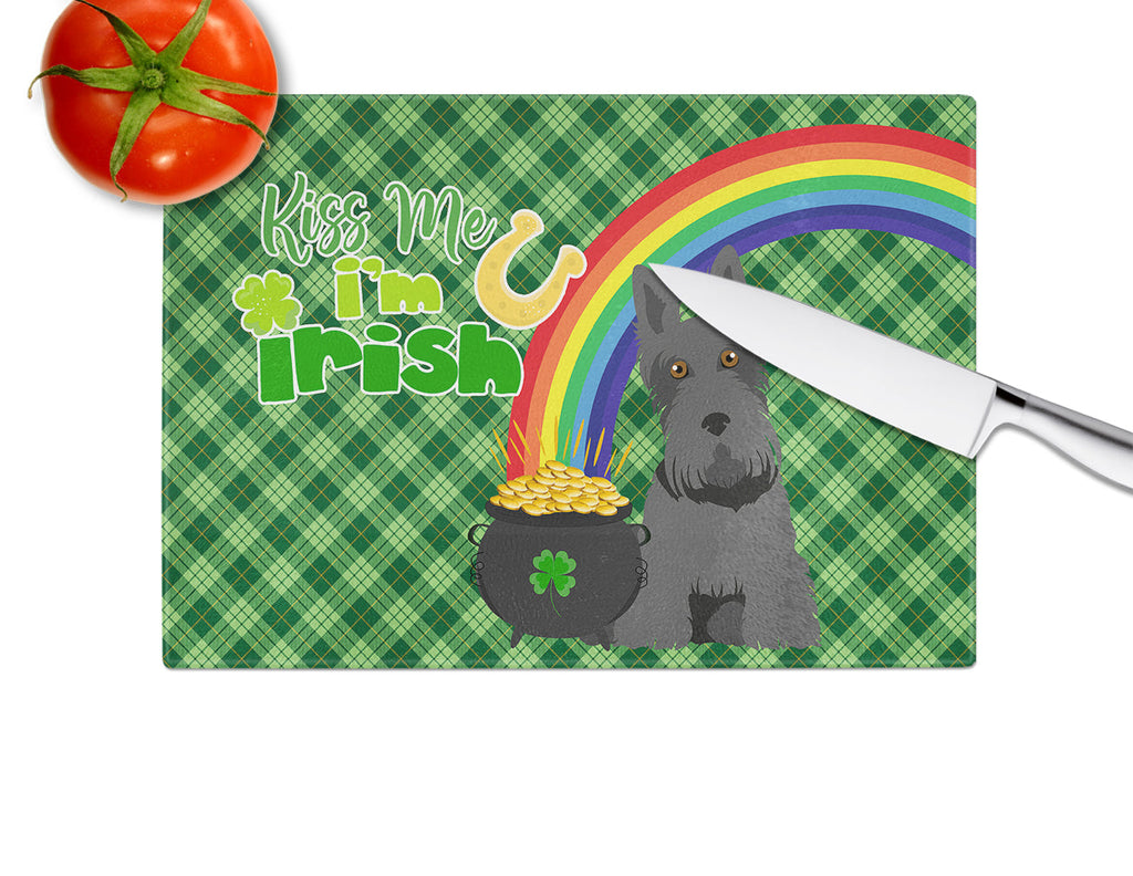 Black Scottish Terrier St. Patrick's Day Cutting Board Tempered Glass Kitchen Cutting Surface, Heat Resistant Chopping, Non-Slip Feet, Food Prep & Serving