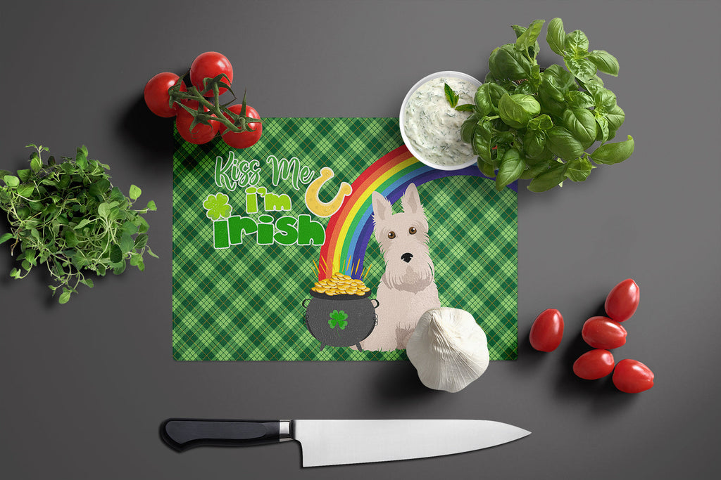 Wheaten Scottish Terrier St. Patrick's Day Cutting Board Tempered Glass Kitchen Cutting Surface, Heat Resistant Chopping, Non-Slip Feet, Food Prep & Serving