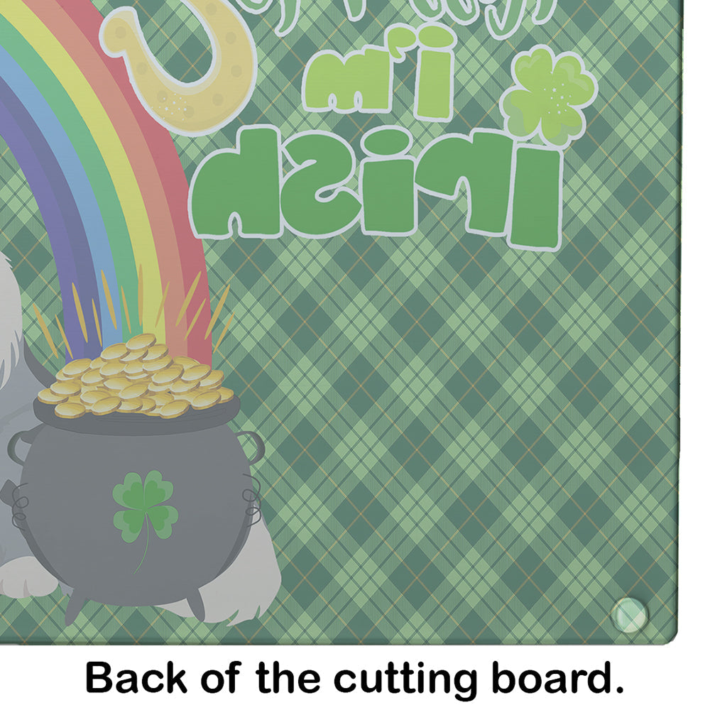 Blue Merle Sheltie St. Patrick's Day Cutting Board Tempered Glass Kitchen Cutting Surface, Heat Resistant Chopping, Non-Slip Feet, Food Prep & Serving