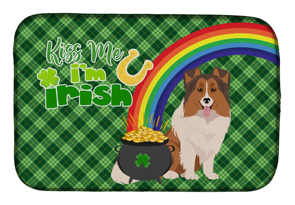Sable Sheltie St. Patrick's Day Dish Drying Mat Absorbent Dish Drying Mat Pad for Kitchen Counter Dish Drainer Mat for Countertop, 14 x 21", Multicolor
