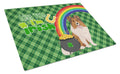 Sable Sheltie St. Patrick's Day Cutting Board Tempered Glass Kitchen Cutting Surface, Heat Resistant Chopping, Non-Slip Feet, Food Prep & Serving