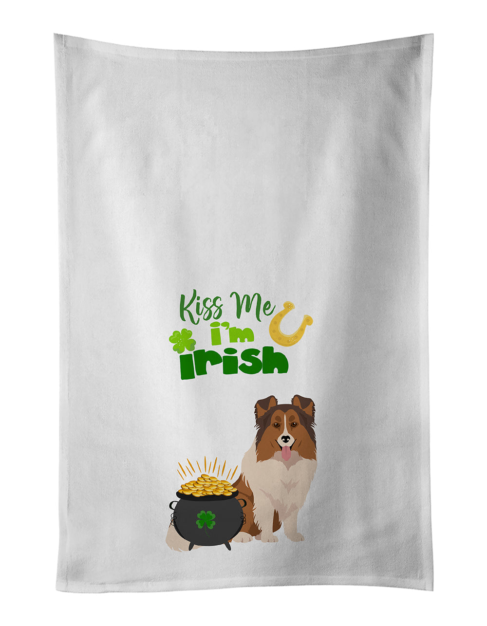Sable Sheltie St. Patrick's Day Kitchen Towel Set of 2 White Dish Towels Decorative Bathroom Hand towel for Hand, Face, Hair, Yoga, Tea, Dishcloth, 19 X 28", White