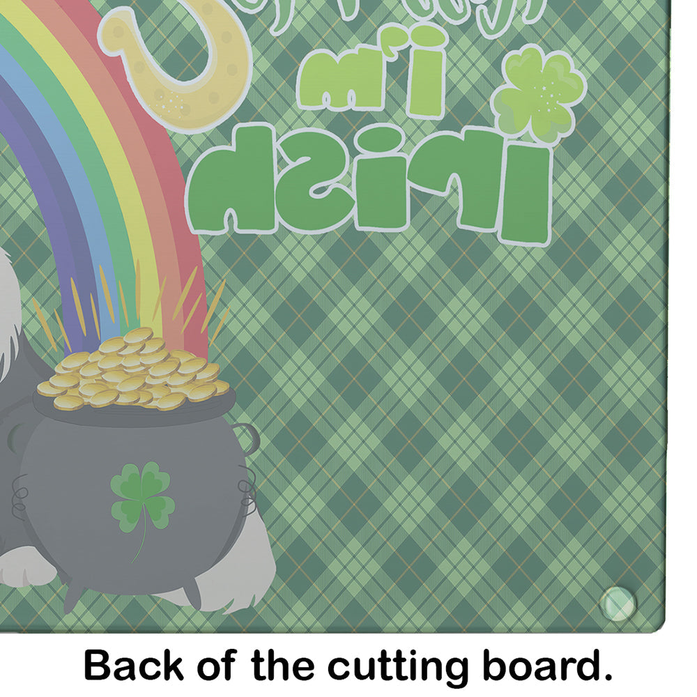 Tricolor Sheltie St. Patrick's Day Cutting Board Tempered Glass Kitchen Cutting Surface, Heat Resistant Chopping, Non-Slip Feet, Food Prep & Serving