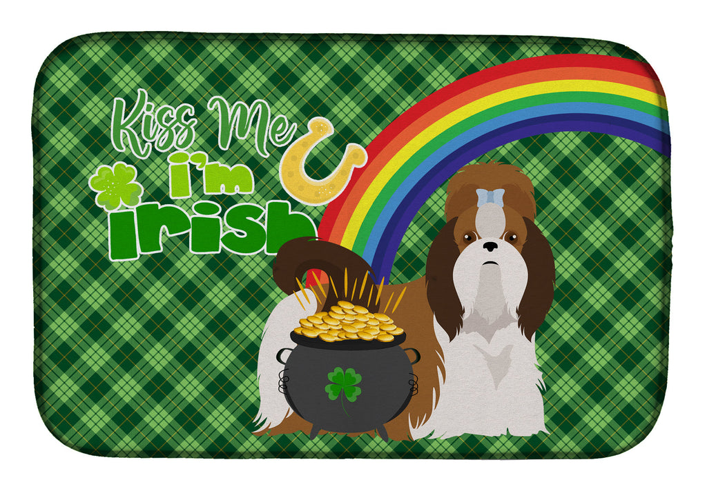 Red and White Shih Tzu St. Patrick's Day Dish Drying Mat Absorbent Dish Drying Mat Pad for Kitchen Counter Dish Drainer Mat for Countertop, 14 x 21", Multicolor
