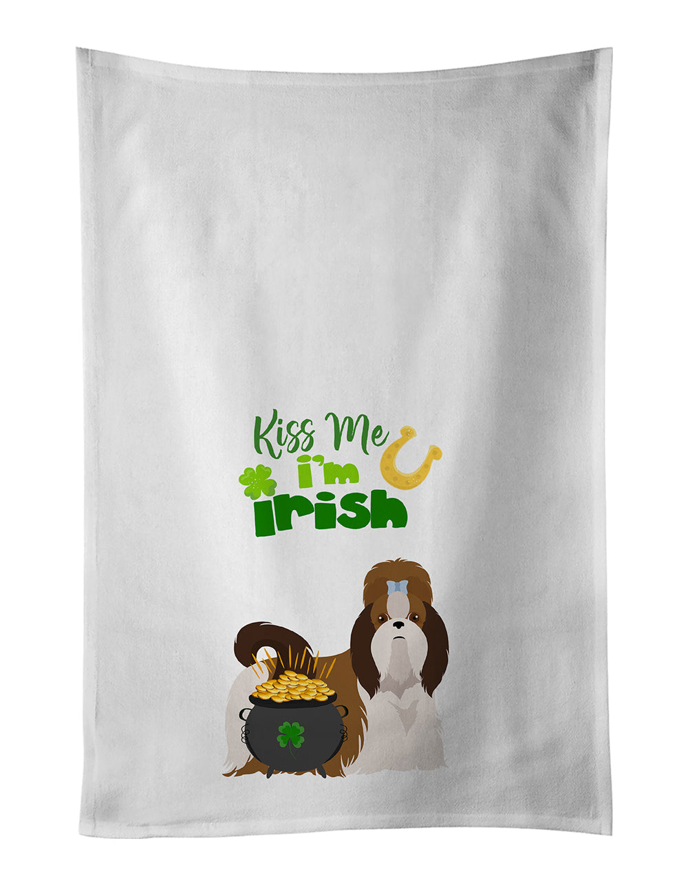 Red and White Shih Tzu St. Patrick's Day Kitchen Towel Set of 2 White Dish Towels Decorative Bathroom Hand towel for Hand, Face, Hair, Yoga, Tea, Dishcloth, 19 X 28", White