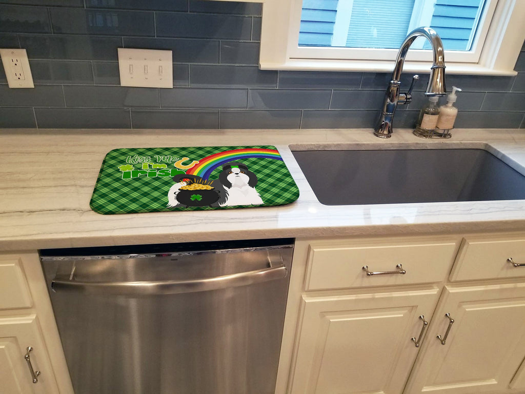 Black and White Shih Tzu St. Patrick's Day Dish Drying Mat Absorbent Dish Drying Mat Pad for Kitchen Counter Dish Drainer Mat for Countertop, 14 x 21", Multicolor
