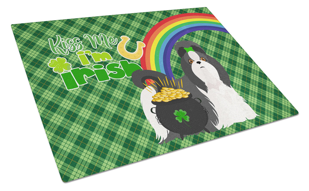 Black and White Shih Tzu St. Patrick's Day Cutting Board Tempered Glass Kitchen Cutting Surface, Heat Resistant Chopping, Non-Slip Feet, Food Prep & Serving