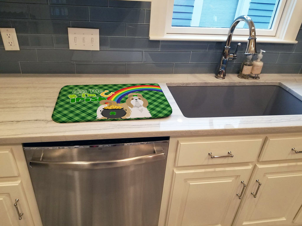 Gold and White Shih Tzu St. Patrick's Day Dish Drying Mat Absorbent Dish Drying Mat Pad for Kitchen Counter Dish Drainer Mat for Countertop, 14 x 21", Multicolor