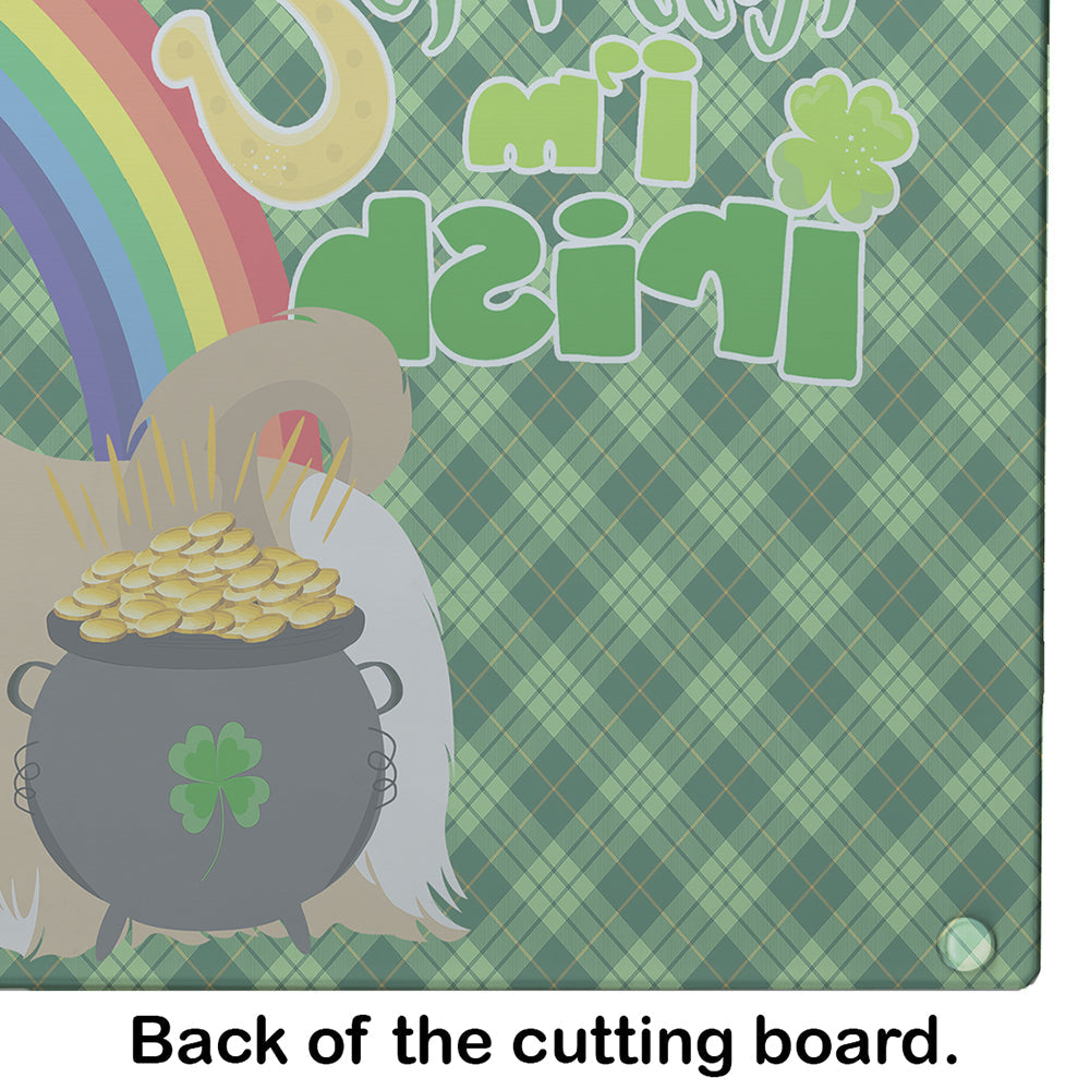 Gold and White Shih Tzu St. Patrick's Day Cutting Board Tempered Glass Kitchen Cutting Surface, Heat Resistant Chopping, Non-Slip Feet, Food Prep & Serving