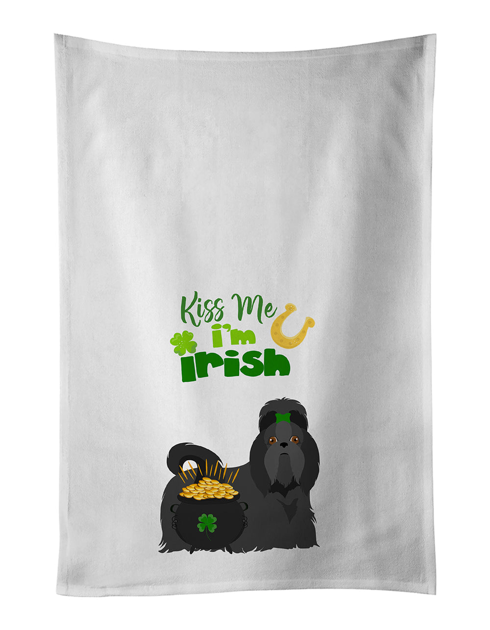 Black Shih Tzu St. Patrick's Day Kitchen Towel Set of 2 White Dish Towels Decorative Bathroom Hand towel for Hand, Face, Hair, Yoga, Tea, Dishcloth, 19 X 28", White