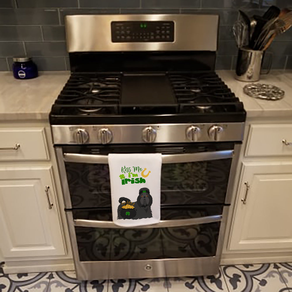 Black Shih Tzu St. Patrick's Day Kitchen Towel Set of 2 White Dish Towels Decorative Bathroom Hand towel for Hand, Face, Hair, Yoga, Tea, Dishcloth, 19 X 28", White