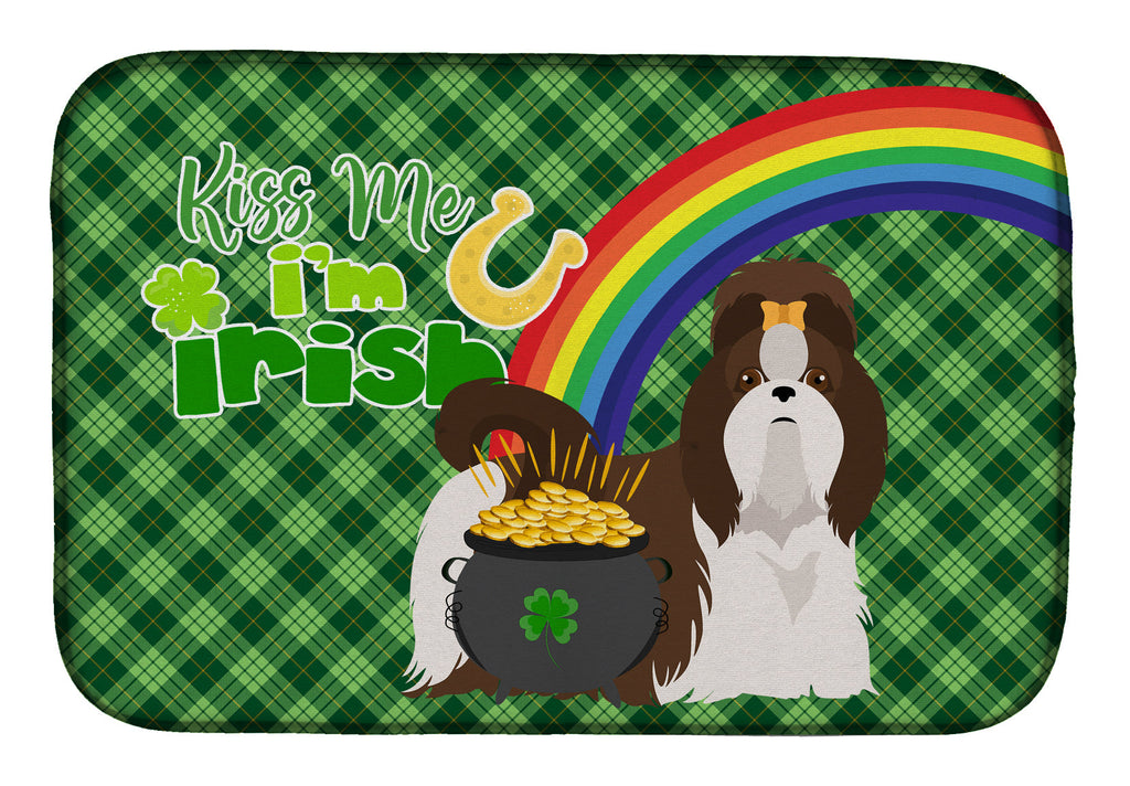Liver and White Shih Tzu St. Patrick's Day Dish Drying Mat Absorbent Dish Drying Mat Pad for Kitchen Counter Dish Drainer Mat for Countertop, 14 x 21", Multicolor