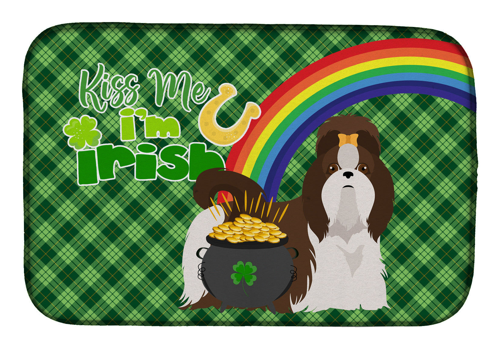Liver and White Shih Tzu St. Patrick's Day Dish Drying Mat Absorbent Dish Drying Mat Pad for Kitchen Counter Dish Drainer Mat for Countertop, 14 x 21", Multicolor