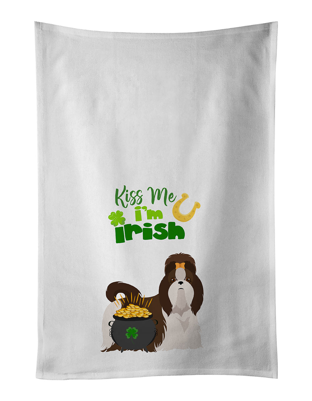 Liver and White Shih Tzu St. Patrick's Day Kitchen Towel Set of 2 White Dish Towels Decorative Bathroom Hand towel for Hand, Face, Hair, Yoga, Tea, Dishcloth, 19 X 28", White