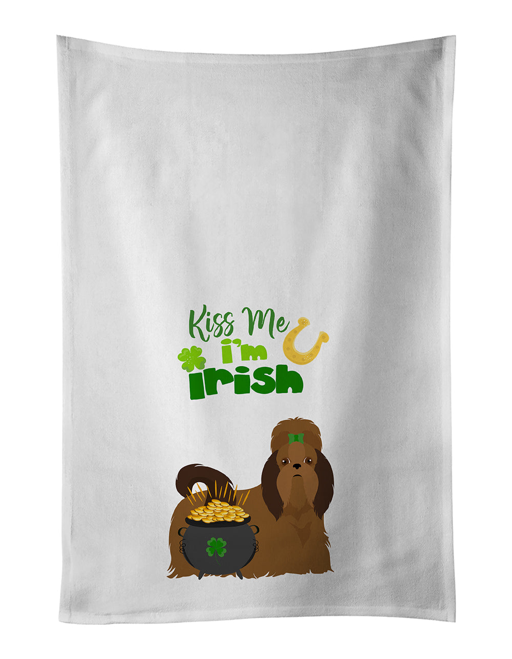 Red Shih Tzu St. Patrick's Day Kitchen Towel Set of 2 White Dish Towels Decorative Bathroom Hand towel for Hand, Face, Hair, Yoga, Tea, Dishcloth, 19 X 28", White