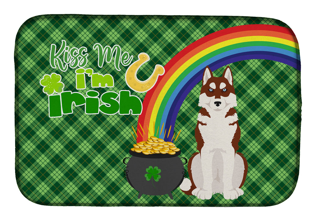 Red Siberian Husky St. Patrick's Day Dish Drying Mat Absorbent Dish Drying Mat Pad for Kitchen Counter Dish Drainer Mat for Countertop, 14 x 21", Multicolor