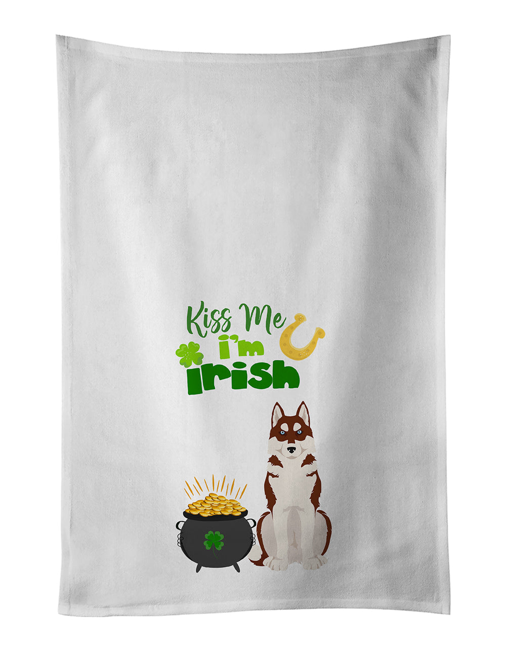 Red Siberian Husky St. Patrick's Day Kitchen Towel Set of 2 White Dish Towels Decorative Bathroom Hand towel for Hand, Face, Hair, Yoga, Tea, Dishcloth, 19 X 28", White