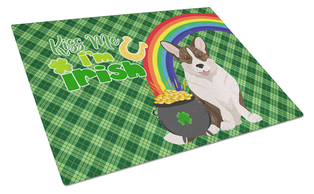 Brindle Cardigan Corgi St. Patrick's Day Cutting Board Tempered Glass Kitchen Cutting Surface, Heat Resistant Chopping, Non-Slip Feet, Food Prep & Serving