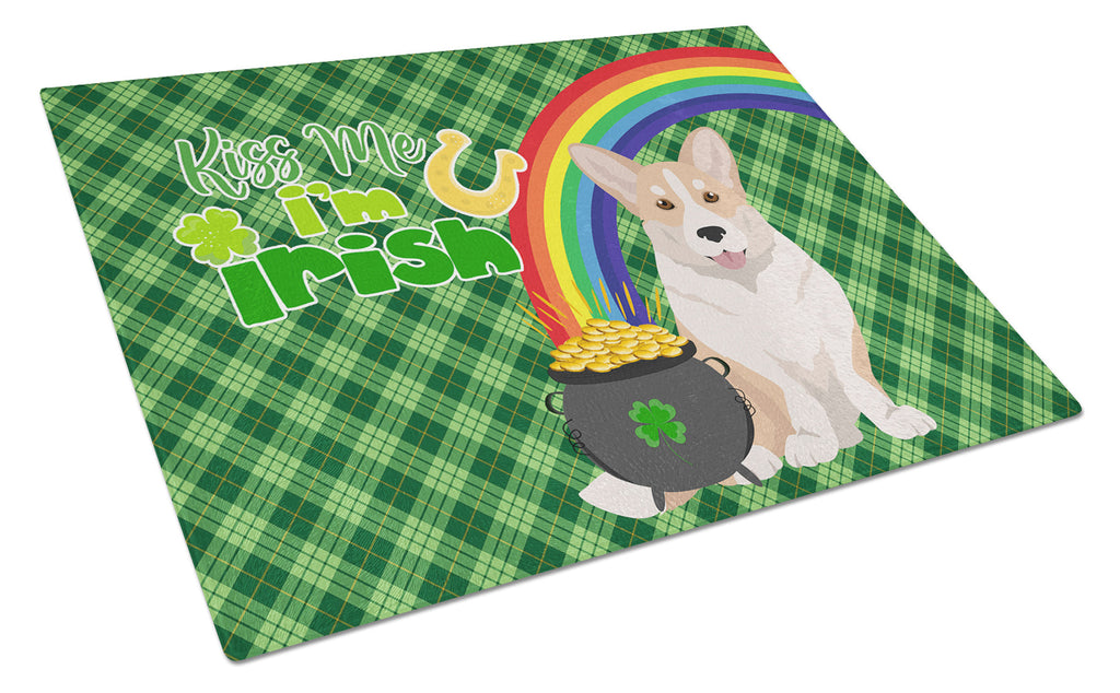 Fawn Cardigan Corgi St. Patrick's Day Cutting Board Tempered Glass Kitchen Cutting Surface, Heat Resistant Chopping, Non-Slip Feet, Food Prep & Serving
