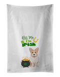 Fawn Cardigan Corgi St. Patrick's Day Kitchen Towel Set of 2 White Dish Towels Decorative Bathroom Hand towel for Hand, Face, Hair, Yoga, Tea, Dishcloth, 19 X 28", White