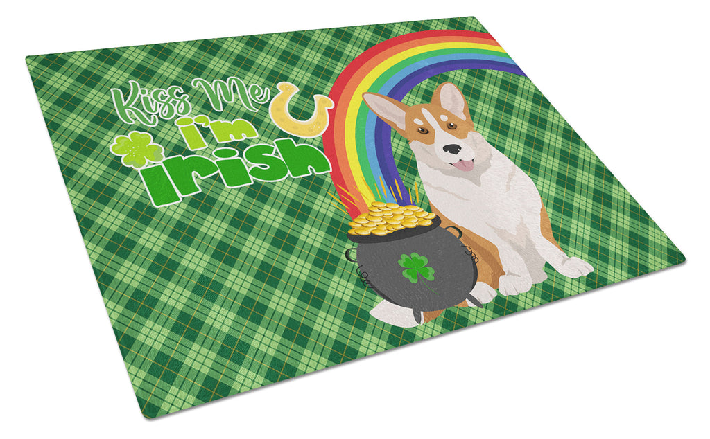 Red Cardigan Corgi St. Patrick's Day Cutting Board Tempered Glass Kitchen Cutting Surface, Heat Resistant Chopping, Non-Slip Feet, Food Prep & Serving