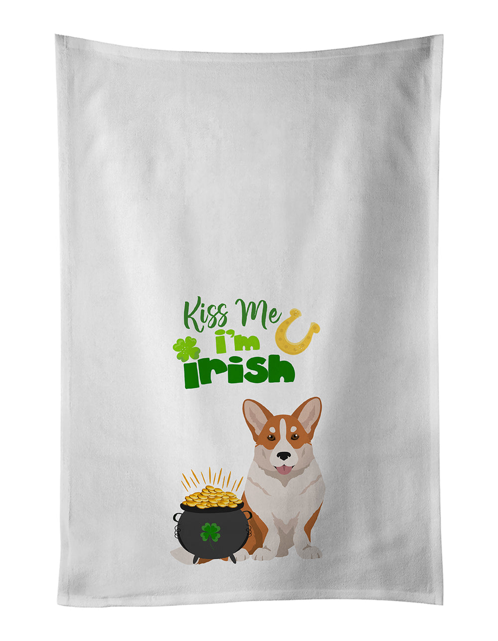 Red Cardigan Corgi St. Patrick's Day Kitchen Towel Set of 2 White Dish Towels Decorative Bathroom Hand towel for Hand, Face, Hair, Yoga, Tea, Dishcloth, 19 X 28", White