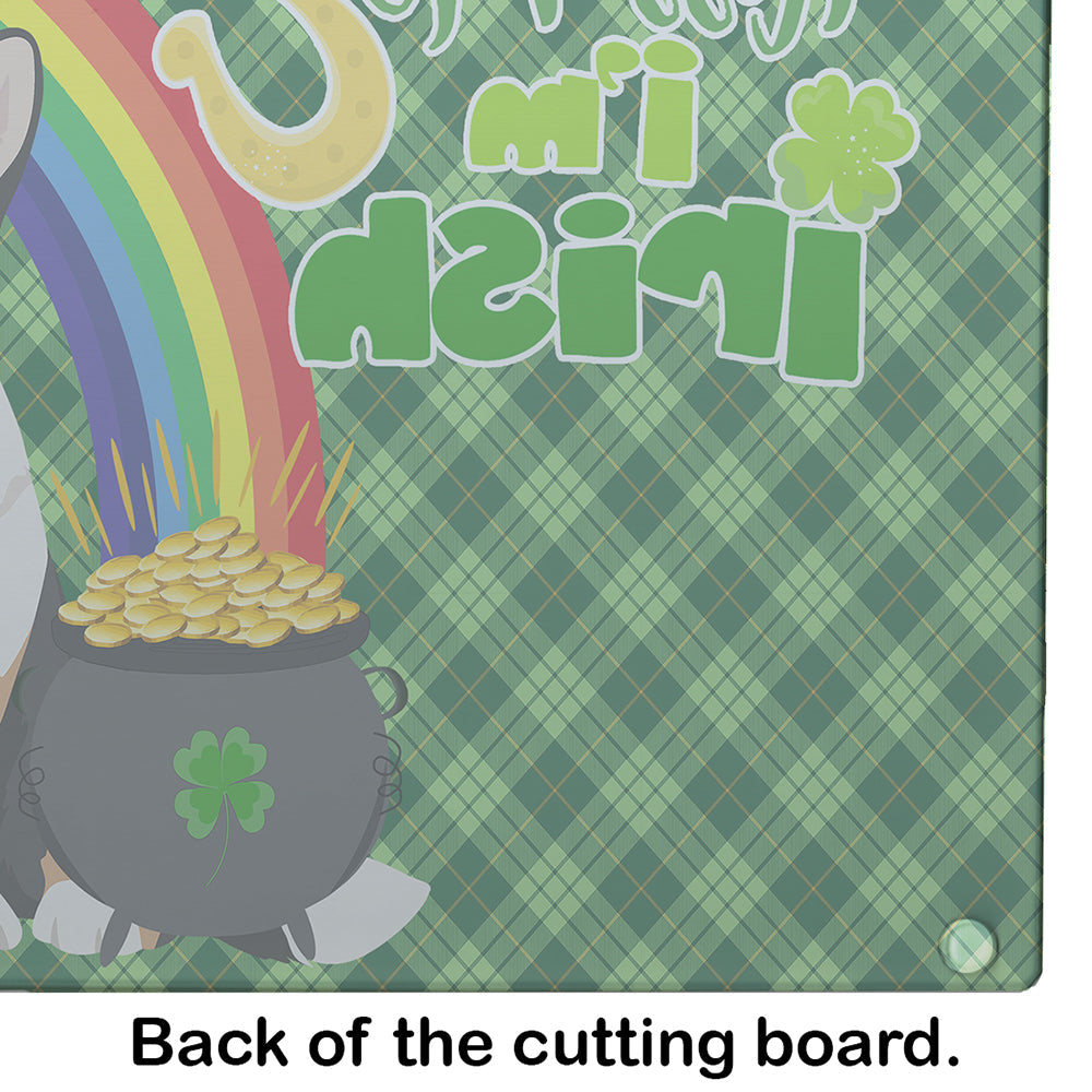 Tricolor Cardigan Corgi St. Patrick's Day Cutting Board Tempered Glass Kitchen Cutting Surface, Heat Resistant Chopping, Non-Slip Feet, Food Prep & Serving