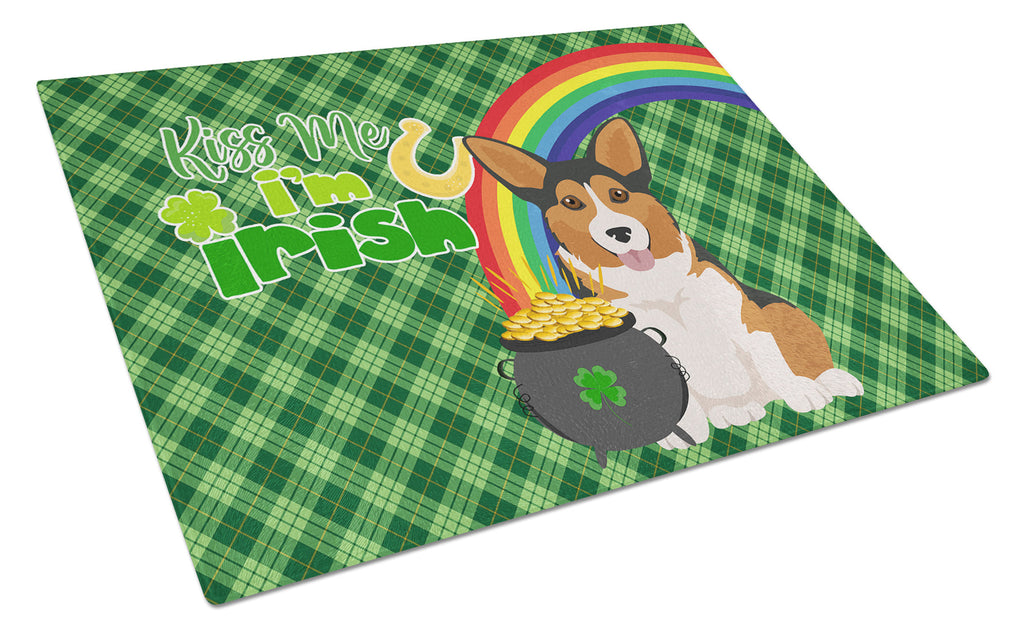 Sable Pembroke Corgi St. Patrick's Day Cutting Board Tempered Glass Kitchen Cutting Surface, Heat Resistant Chopping, Non-Slip Feet, Food Prep & Serving