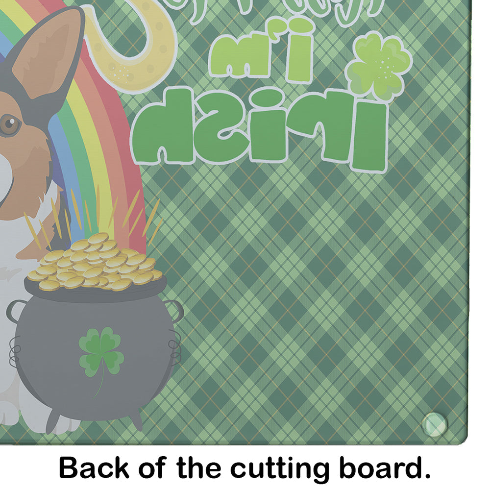 Sable Pembroke Corgi St. Patrick's Day Cutting Board Tempered Glass Kitchen Cutting Surface, Heat Resistant Chopping, Non-Slip Feet, Food Prep & Serving
