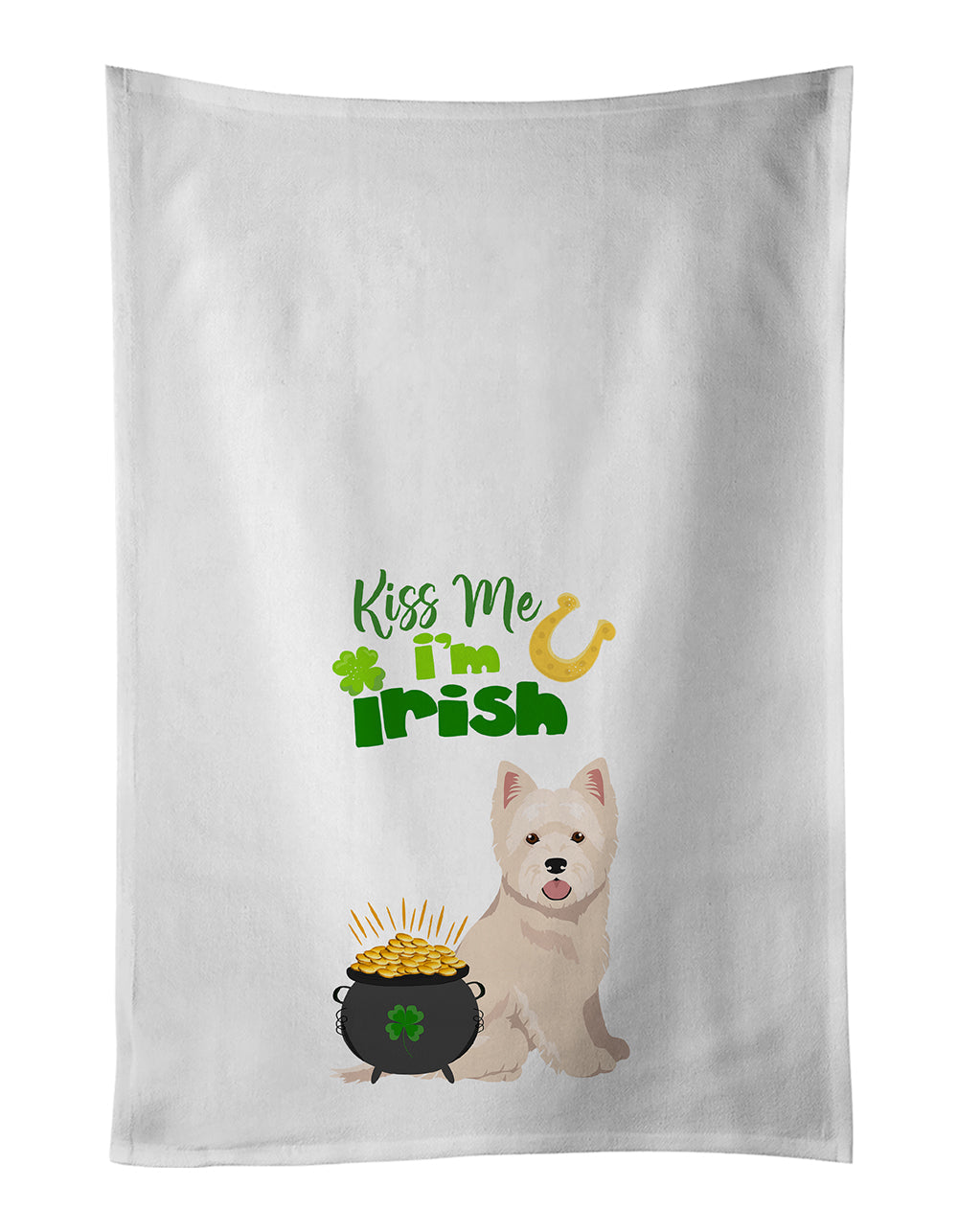 Westie West Highland White Terrier St. Patrick's Day Kitchen Towel Set of 2 White Dish Towels Decorative Bathroom Hand towel for Hand, Face, Hair, Yoga, Tea, Dishcloth, 19 X 28", White