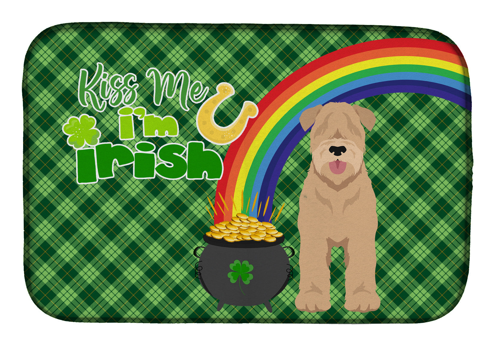 Red Wheaten Terrier St. Patrick's Day Dish Drying Mat Absorbent Dish Drying Mat Pad for Kitchen Counter Dish Drainer Mat for Countertop, 14 x 21", Multicolor