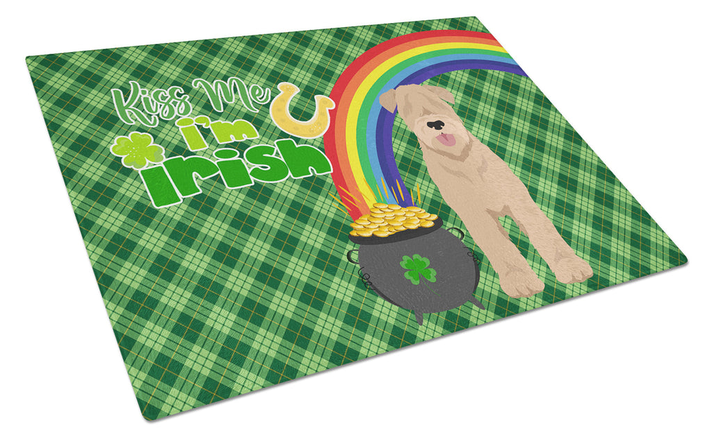 Red Wheaten Terrier St. Patrick's Day Cutting Board Tempered Glass Kitchen Cutting Surface, Heat Resistant Chopping, Non-Slip Feet, Food Prep & Serving