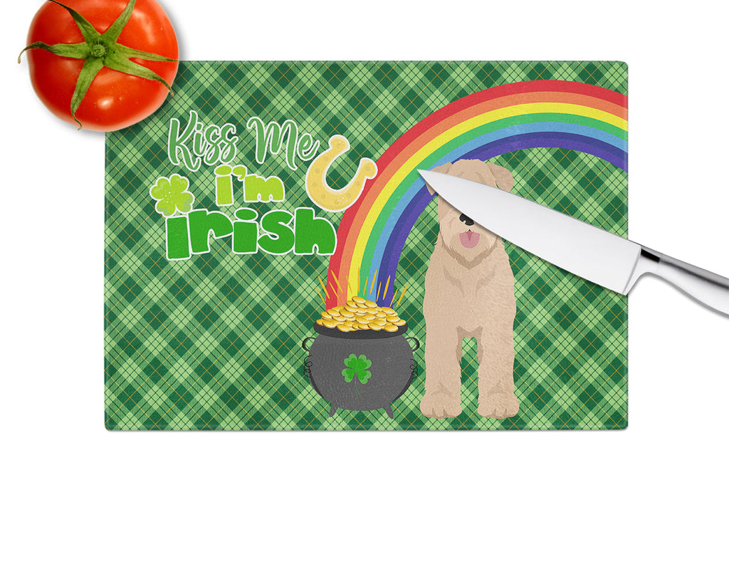 Red Wheaten Terrier St. Patrick's Day Cutting Board Tempered Glass Kitchen Cutting Surface, Heat Resistant Chopping, Non-Slip Feet, Food Prep & Serving